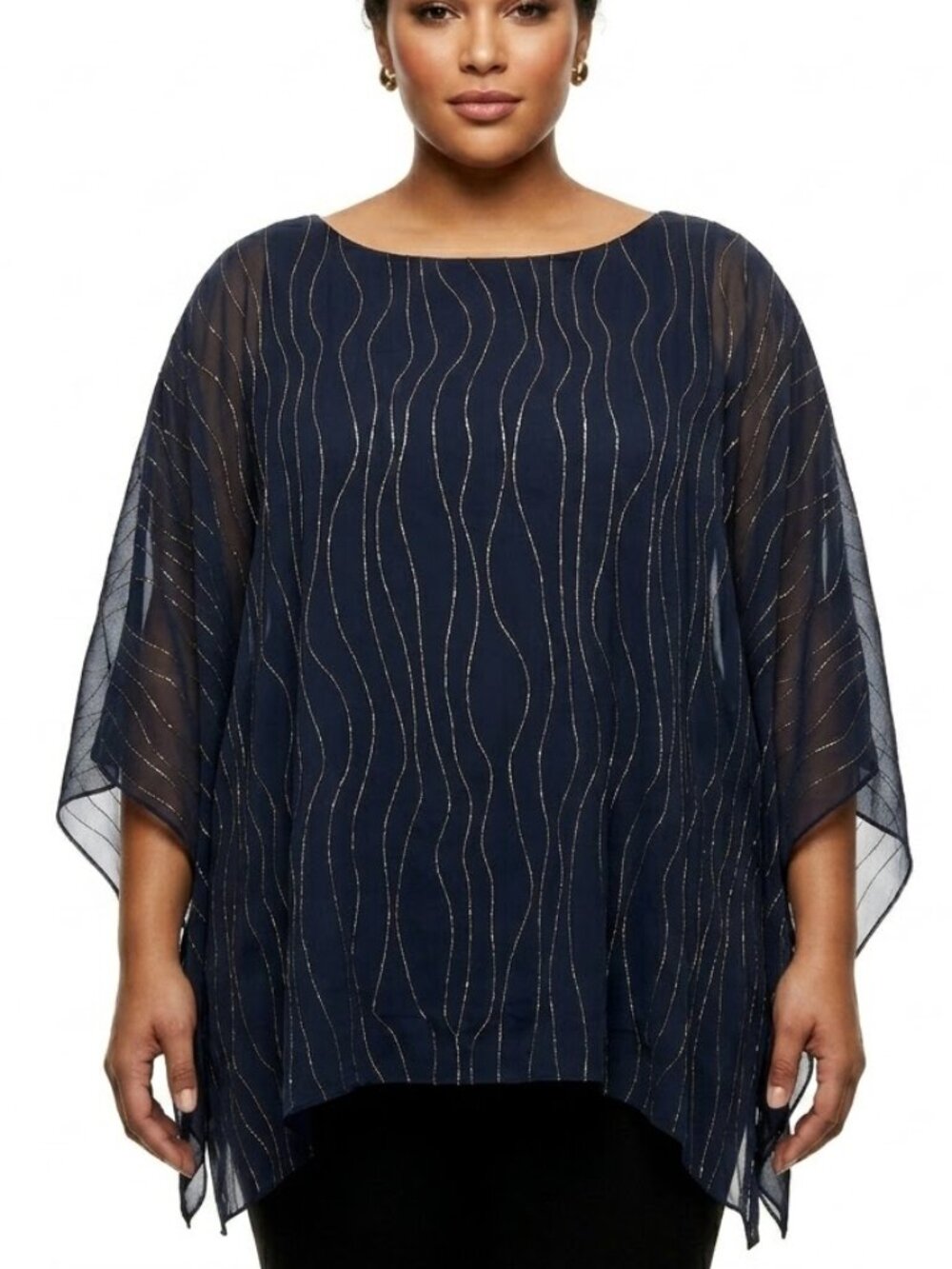 Jennifer Lopez Y2K Goth Sheer Sequin Wavy Cape Poncho Top Plus Size 3X